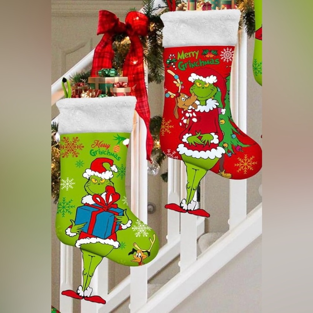 GRINCH Christmas 2 Stockings - 21 Inch    NWOT